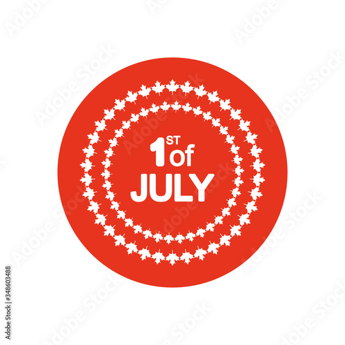 canada day concept, round frames of maple laves and 1st of july lettering design, block silhouette style