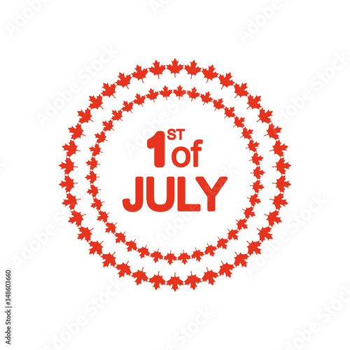canada day concept, round frames of maple laves and 1st of july lettering design, silhouette style