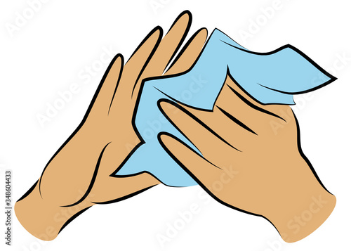 Rub your hands with a clean towel. Hygienic procedure. Disease prevention, good for health. Vector illustration
