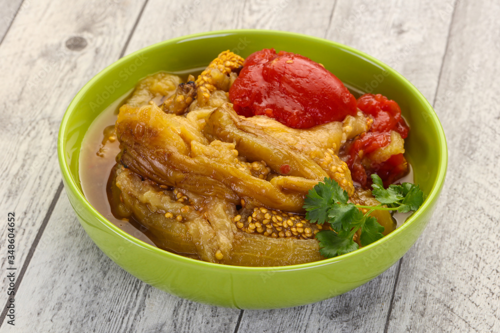 Caucasian cuisine - baked eggplant and tomato