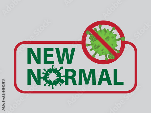 NEW NORMAL typographic with NO CORONAVIRUS ICON suitable as a header in information infographics that suggests the preventive measures to fight the pandemic disease.