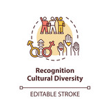 Cultural diversity recognition concept icon. Multi racial group. Gender equality in society. Multiculturalism idea thin line illustration. Vector isolated outline RGB color drawing. Editable stroke