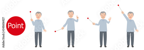 指示棒で指し示すおじいちゃんの全身ベクターイラスト