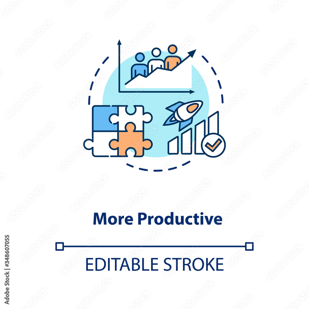 More productive concept icon. Multi ethnic group in company. Business strategy efficiency. Multi cultural team idea thin line illustration. Vector isolated outline RGB color drawing. Editable stroke