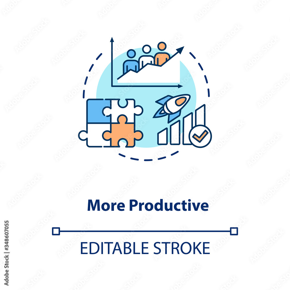 More productive concept icon. Multi ethnic group in company. Business strategy efficiency. Multi cultural team idea thin line illustration. Vector isolated outline RGB color drawing. Editable stroke More productive concept icon. Multi ethnic group in company. Business strategy efficiency. Multi cultural team idea thin line illustration. Vector isolated outline RGB color drawing. Editable stroke