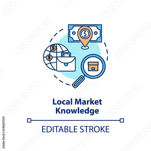 Local market knowledge concept icon. Research for global product sale. Corporate strategy. Business knowledge idea thin line illustration. Vector isolated outline RGB color drawing. Editable stroke