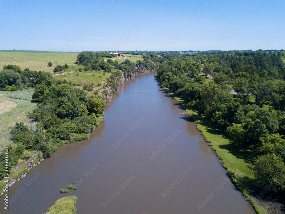 Aerial view of Palisades State park and Split Rock Creek in South Dakota.