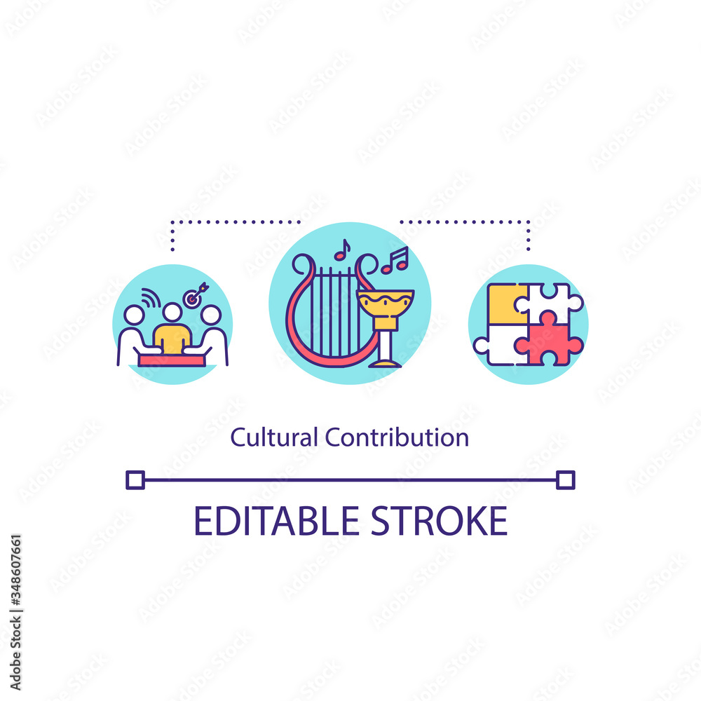 Cultural contribution concept icon. Inclusion of different ethnicity in workplace. Multiracial team cooperation idea thin line illustration. Vector isolated outline RGB color drawing. Editable stroke