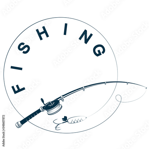 Silhouette fishing rod with fishing line