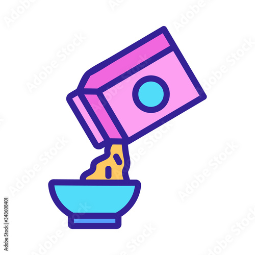pour packaged muesli into bowl icon vector. pour packaged muesli into bowl sign. color symbol illustration