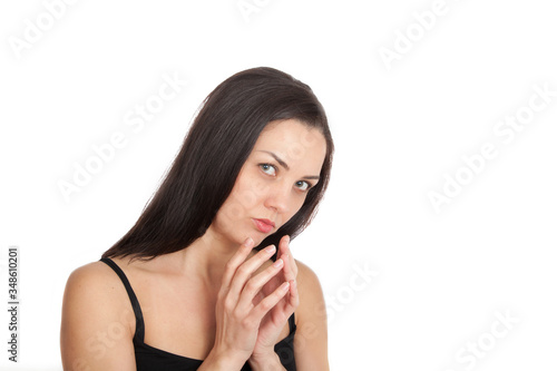 Quadro em tela Young distrustful woman portrait isolated on white