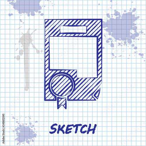 Sketch line Certificate template icon isolated on white background. Achievement, award, degree, grant, diploma. Business success certificate. Vector