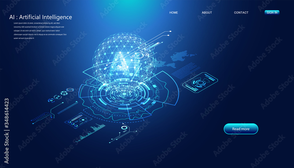 Abstract technology Ai interface computing concept working data of Artificial intelligence and futuristic digital for future on dark blue background. Abstract technology Ai interface computing concept working data of Artificial intelligence and futuristic digital for future on dark blue background.
