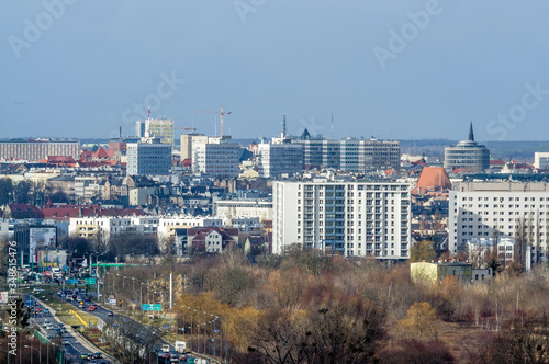 Poznań, a panorama of the city from a long distance from the Czecha estate, the photo shows the center from the east