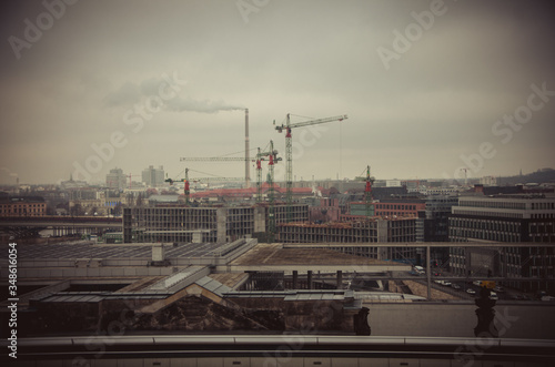 View of the city of Berlin from a window in the daytime, in winter