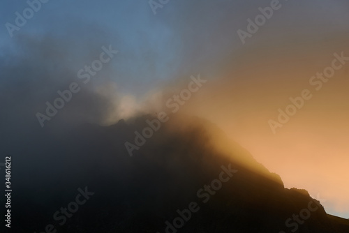 Sunset in island Vestmannaeyjar near the coast of south Iceland