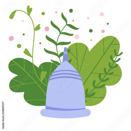 Menstrual cup, sanitary protection for woman in period. Device for collecting blood, zero waste cup. Vector infographic instruction.