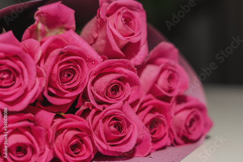 bouquet of pink roses with water droplets