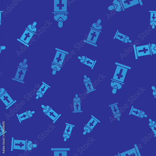 Blue Church pastor preaching icon isolated seamless pattern on blue background. Vector