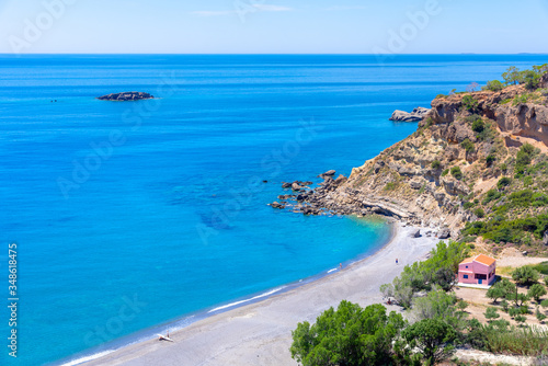 Famous sandy beach of Agia Fotia near Ierapetra, Crete, Greece. © gatsi