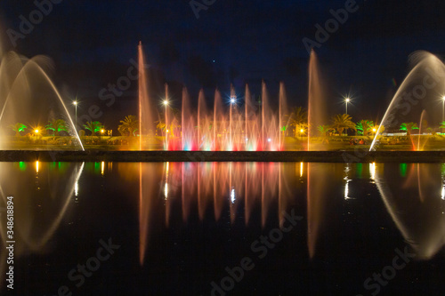 Singing and dancing fountains are considered the number one attraction in the city and attract tourists from all over Batumi. Adjara Autonomous Republic, Georgia, Eurasia. Festive mood.