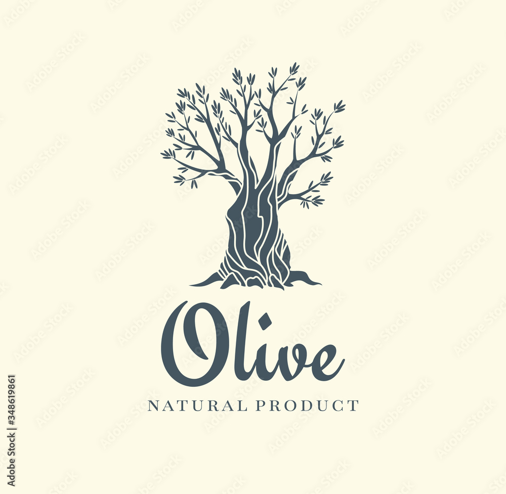 Obraz premium Elegant olive tree isolated icon. Creative olive tree silhouette. Logo design used for advertising products premium quality