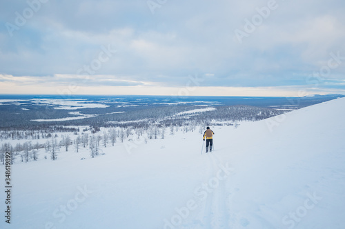 hiking in winter mountains