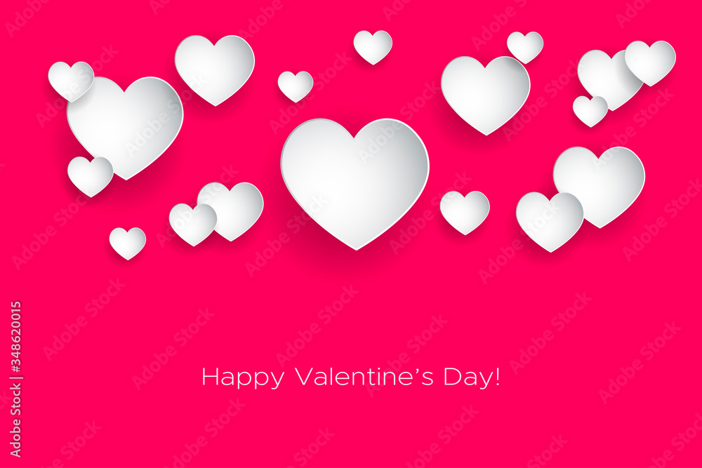 Happy Valentine's Day! Beautiful Heart! Abstract paper art 3D Hearts on pink background. Valentines Day card. Vector isolated illustration