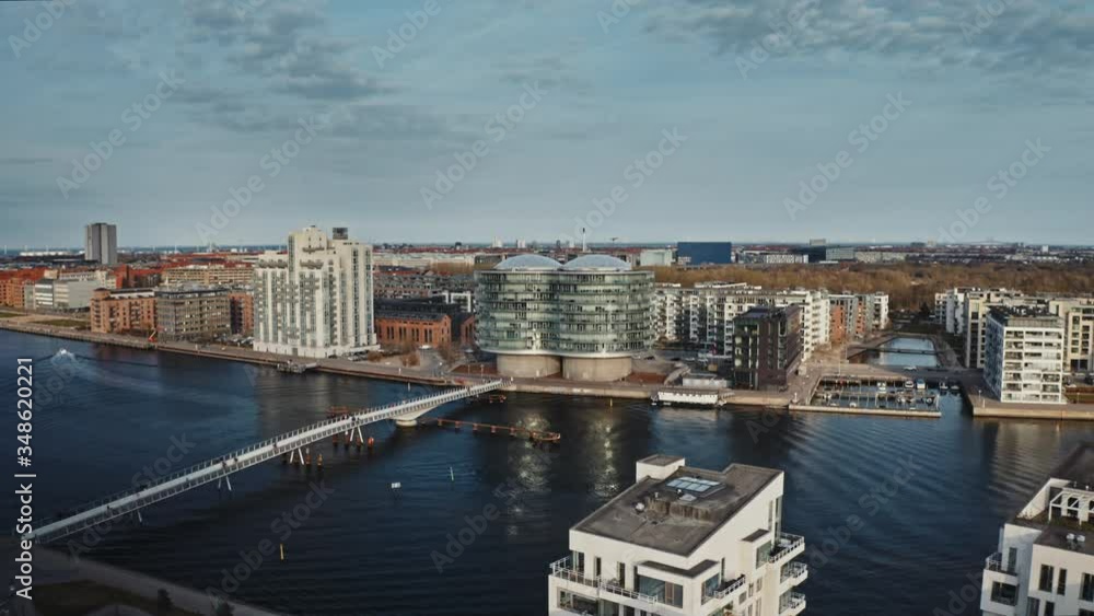 Drone Tracking Shot of Office Buildings in Islands Brygge, Denmark Drone Tracking Shot of Office Buildings in Islands Brygge, Denmark