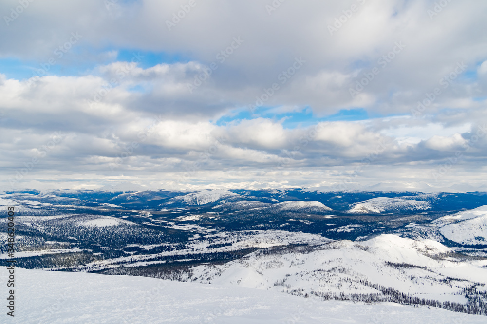 Mountain winter hike Ural mountains