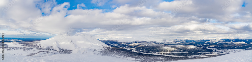 Mountain winter hike Ural mountains