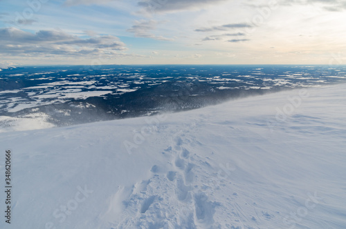 Mountain winter hike Ural mountains