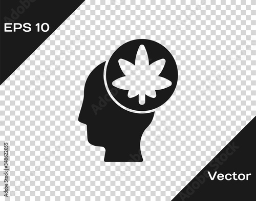 Black Male head in profile with marijuana or cannabis leaf icon isolated on transparent background. Marijuana legalization. Hemp symbol. Vector