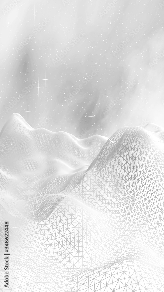 Obraz premium White abstract background. Hi tech network. Cyberspace grid. Outer space. Starry outer space texture. 3D illustration