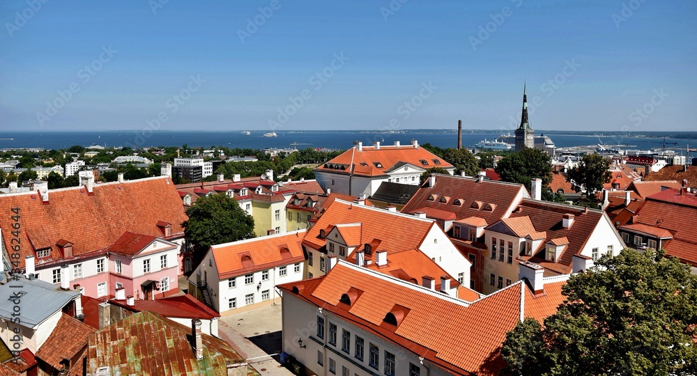 View of the old city. Tiled roofs. Tallinn. Estonia.