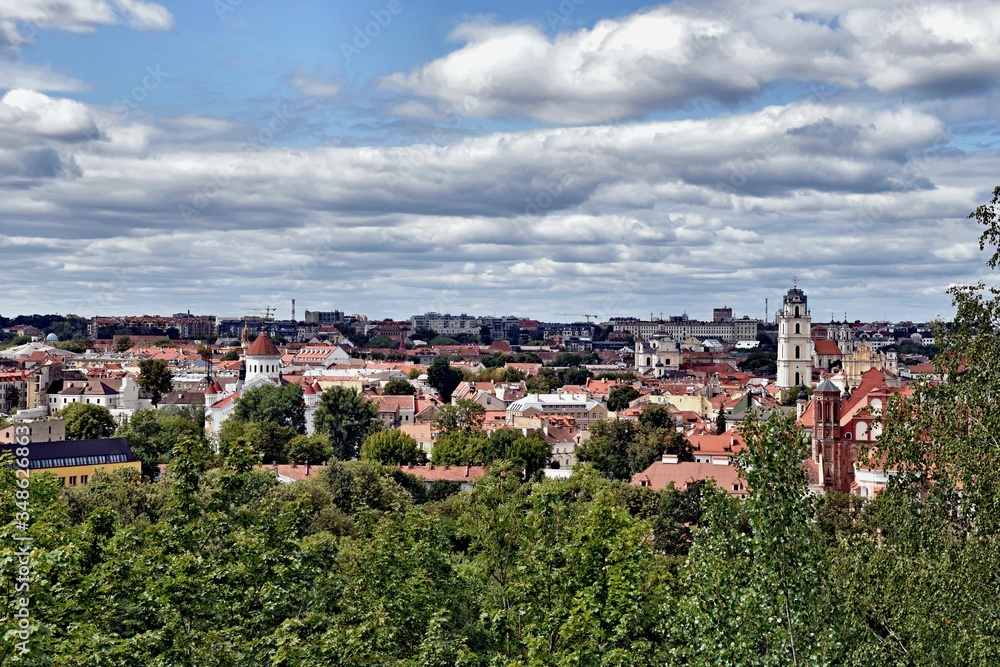 View of the old city from a height. View of the city from the Uzupis district side. Vilnius. Lithuania.