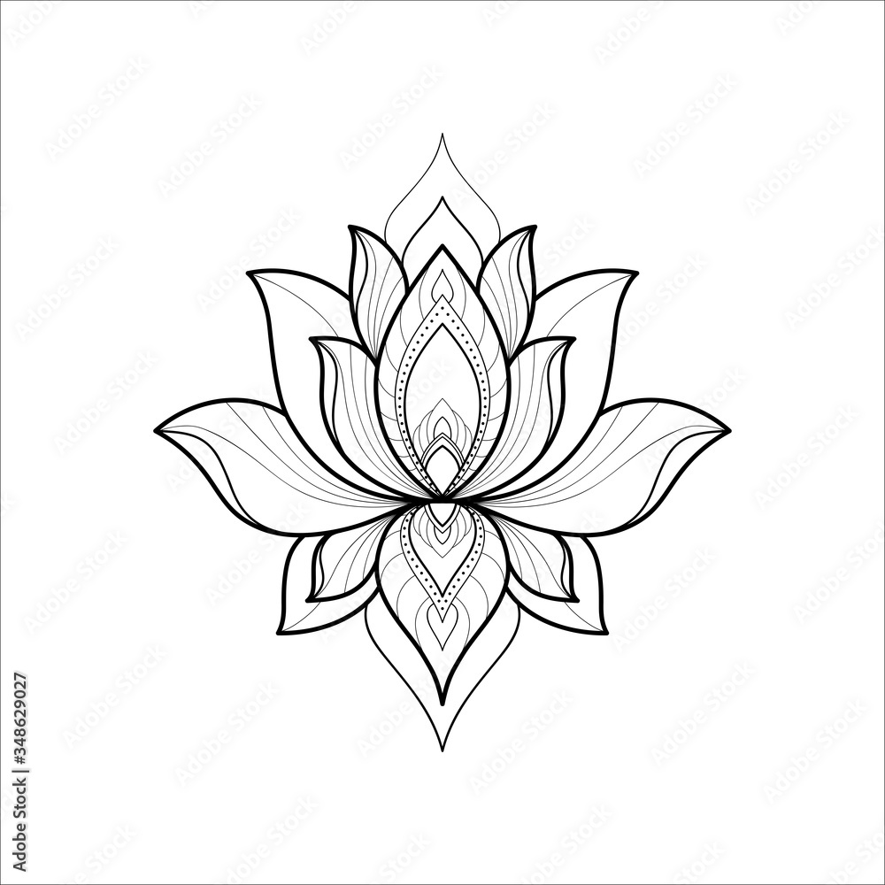 Ethnic lotus mandala for greeting card, invitation, Henna drawing and tattoo  template. Lotus tattoo. Vector illustration Stock Vector | Adobe Stock