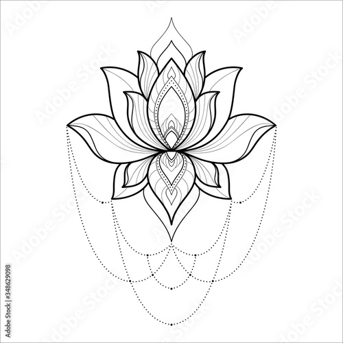 Ethnic lotus mandala for greeting card, invitation, Henna drawing and tattoo template. Lotus tattoo. Vector illustration