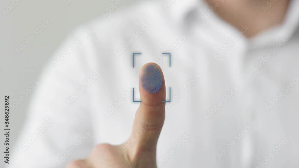 Man touching surface for digital scanning and access denied, finger