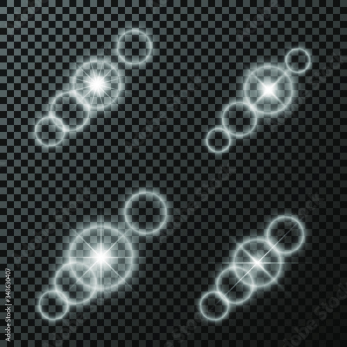 Glowing light efect stars, lighting flare, on the isolated background. Vector.