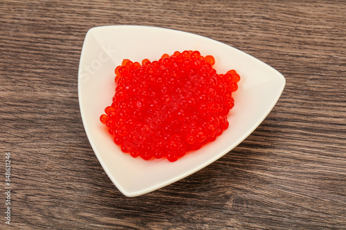 Red salmon caviar in the bowl