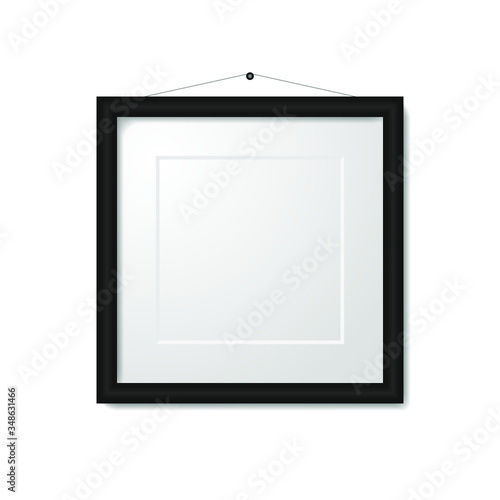 Photo frame on a wall. Realistic photo frame for modern interior. Vector.