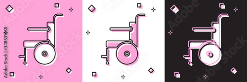 Set Wheelchair for disabled person icon isolated on pink and white, black background. Vector