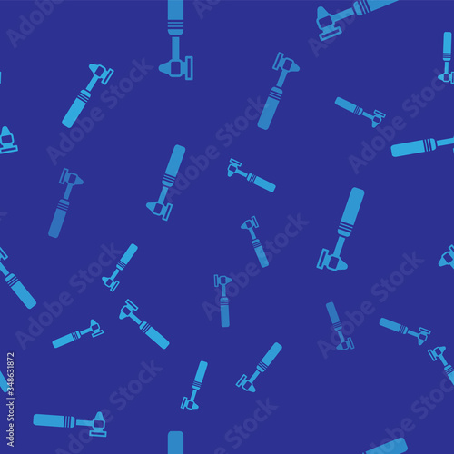 Blue Medical otoscope tool icon isolated seamless pattern on blue background. Medical instrument. Vector