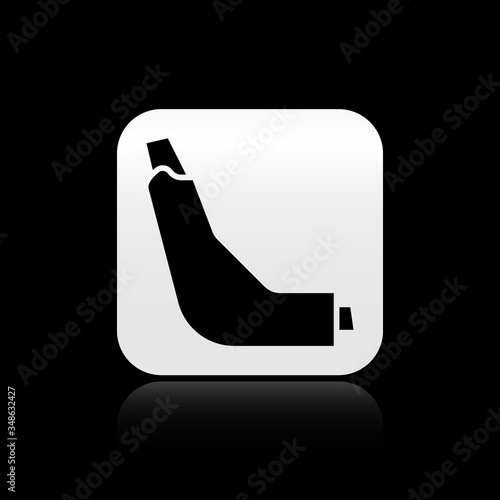 Black Inhaler icon isolated on black background. Breather for cough relief, inhalation, allergic patient. Silver square button. Vector