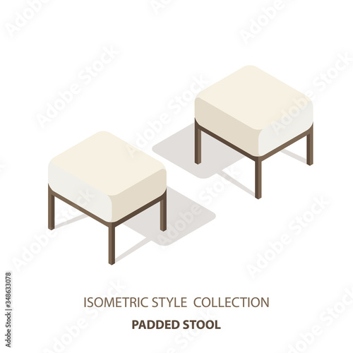 Bedside Sofa. Bedroom bench in Isometric style view. Low light couch isolated from white background.