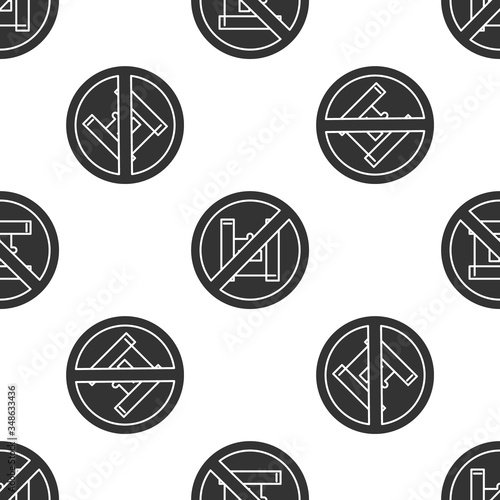 Grey Say no to plastic bags poster icon isolated seamless pattern on white background. Disposable cellophane and polythene package prohibition sign. Vector