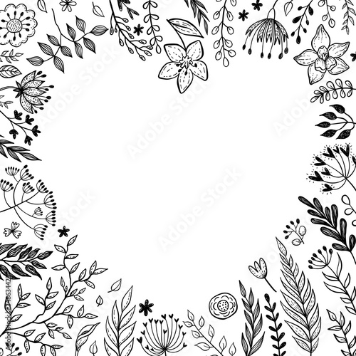 Fototapeta Naklejka Na Ścianę i Meble -  Beautiful frame with hand drawn floral elements