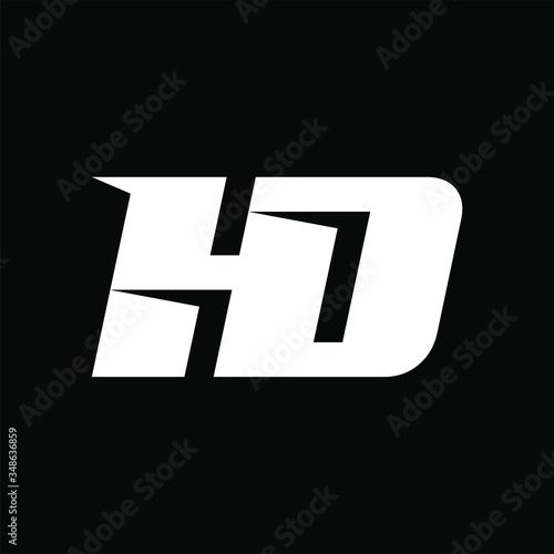 Initial letter HD logo template with sporty simple cut  font illustration in flat design monogram symbol