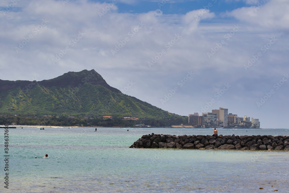 Telephoto view of Diamond Head in Waikiki on Oahu.